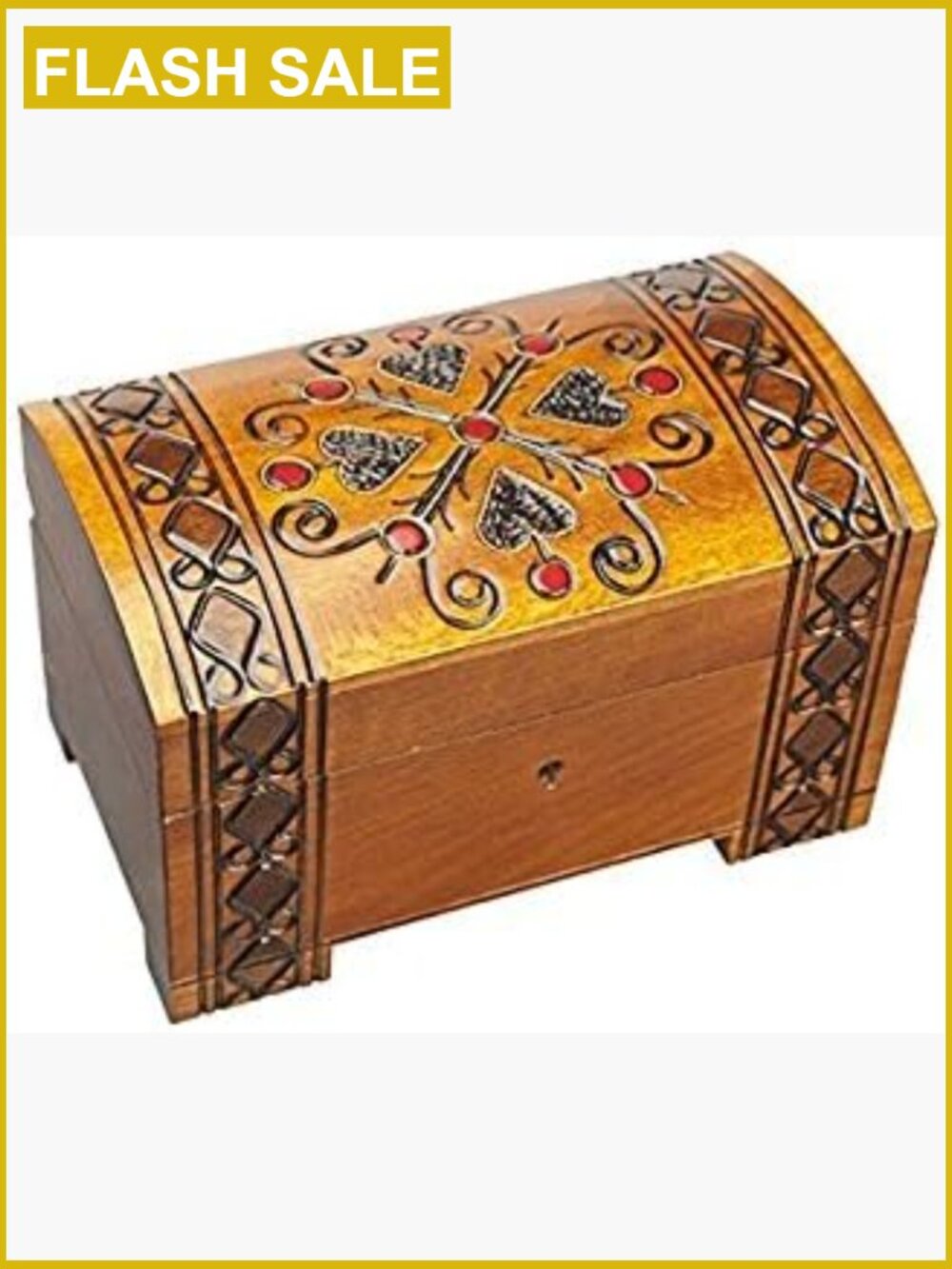 Handmade Wooden Jewelry Box with Heart Design Lock & Key